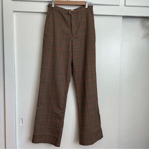 BRANDY MELVILLE John Galt High Waist Wide Leg Brown Plaid Pants Size M